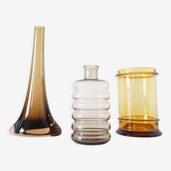 Set of vintage smoked glass vases