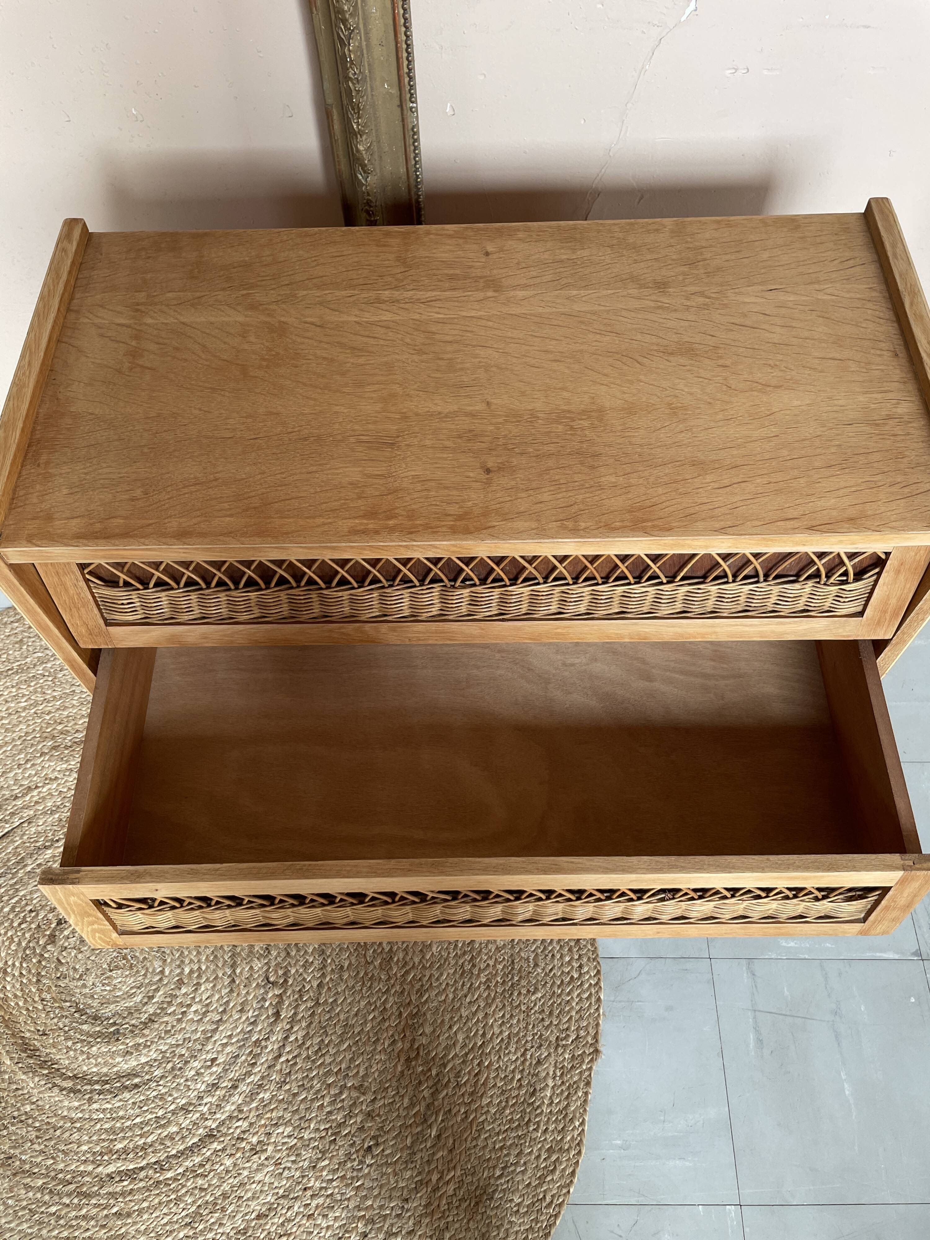 Commode Vintage Bois et Rotin