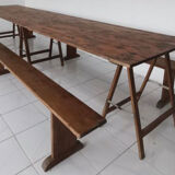 Large table firm threshing trestles benches