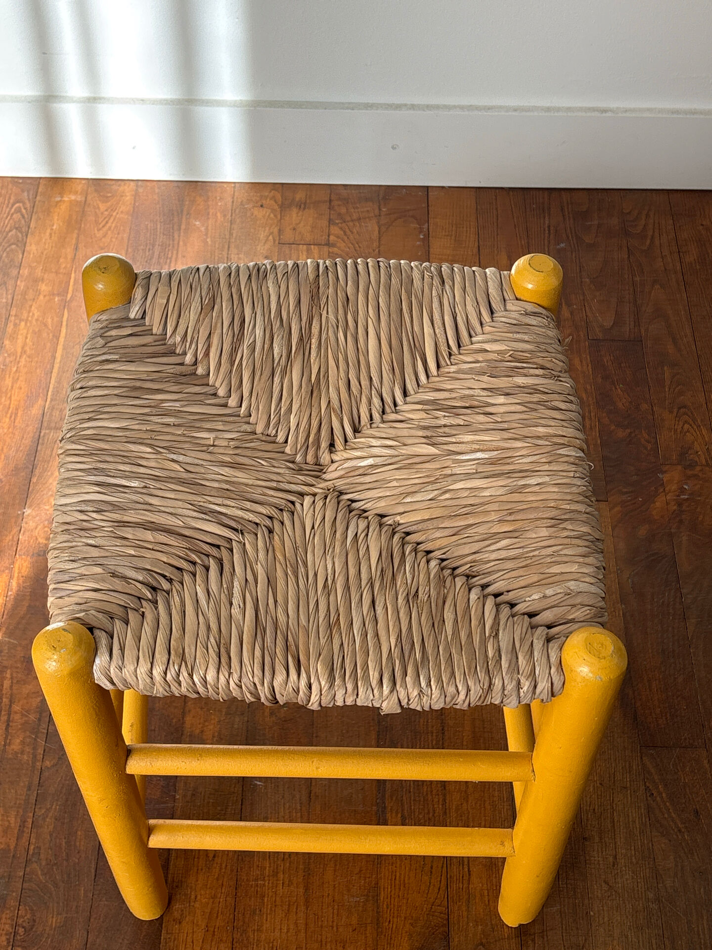 Wood and straw stool