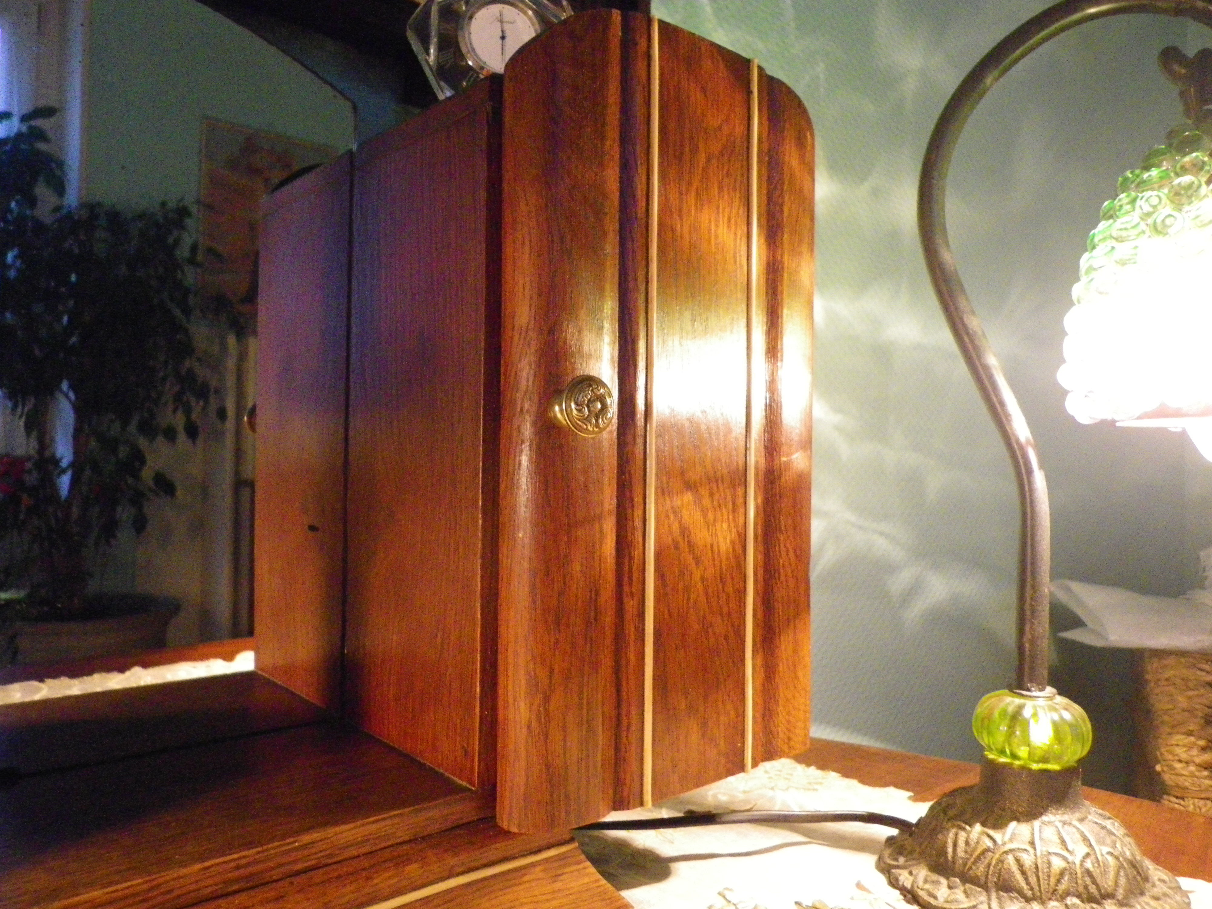 Art Deco extra furniture 1920/1940 to install or fix, wooden, central mirror, 2 doors, 1 drawer