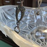 Art Deco suspension in moulded-pressed glass with geometric decoration signed Degué.