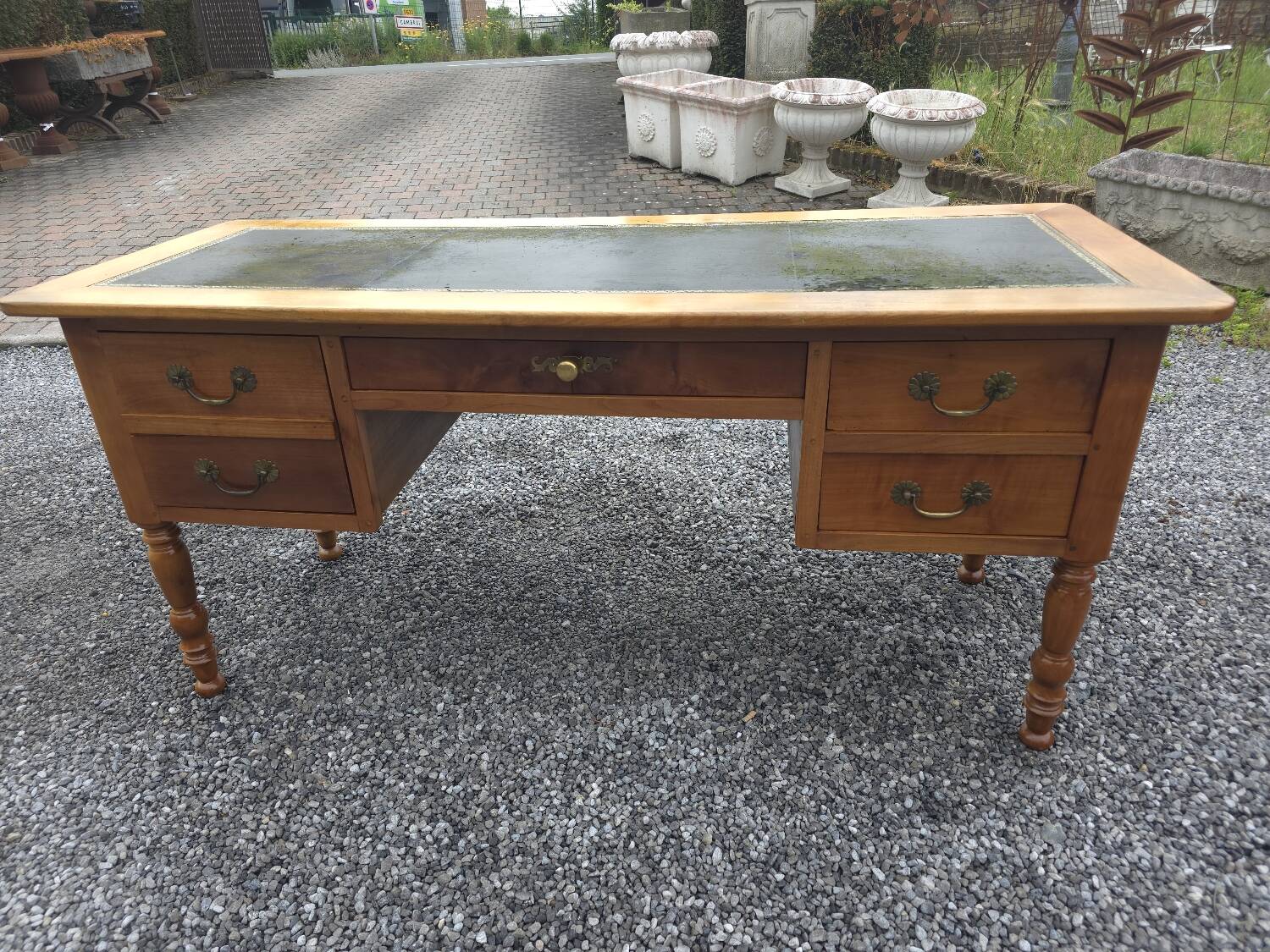 Solid cherry wood desk with leather top