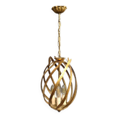 Grand lustre cage feuillagé italien - Artisanat d'art des années 60 - Métal doré