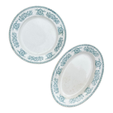 Duo of serving dishes in old green earthenware