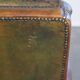Green antique English cowhide leather armchair on wheels