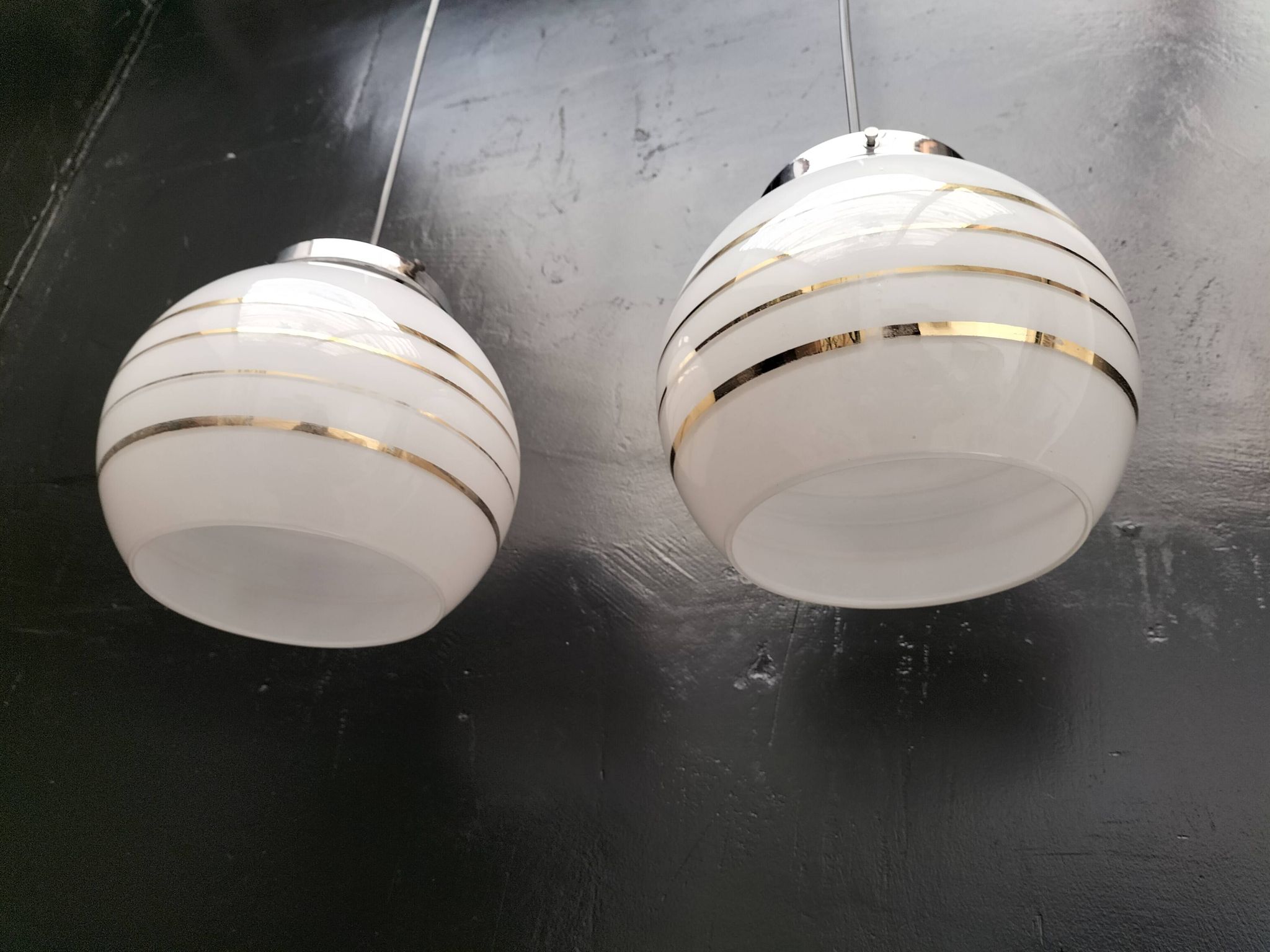 Pair of opaline pendant lights
