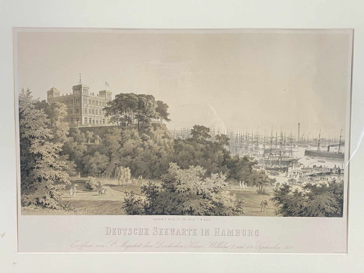 Lithograph under glass "Port of Hamburg", 19th century.