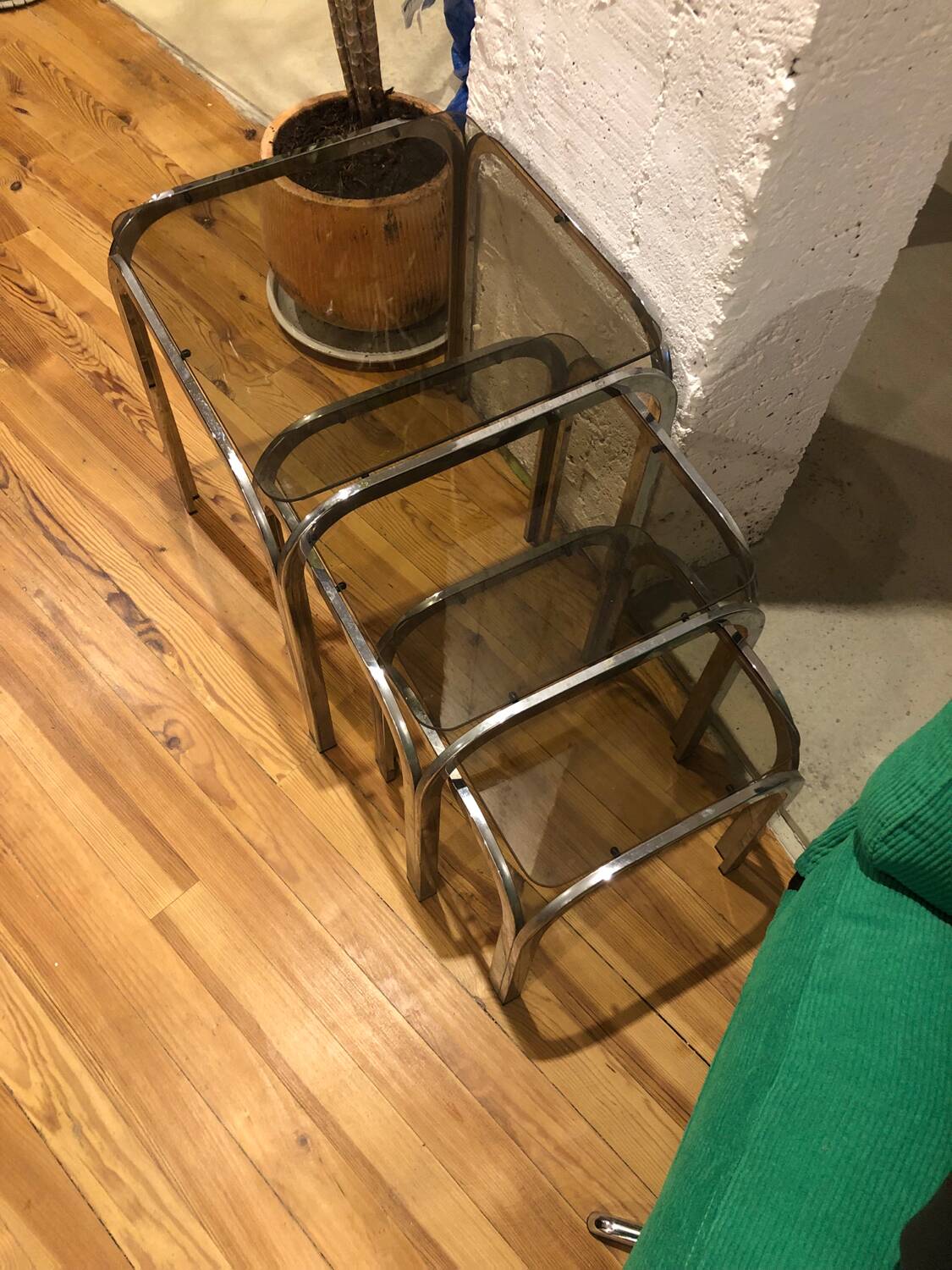 Chrome and smoked glass nesting tables