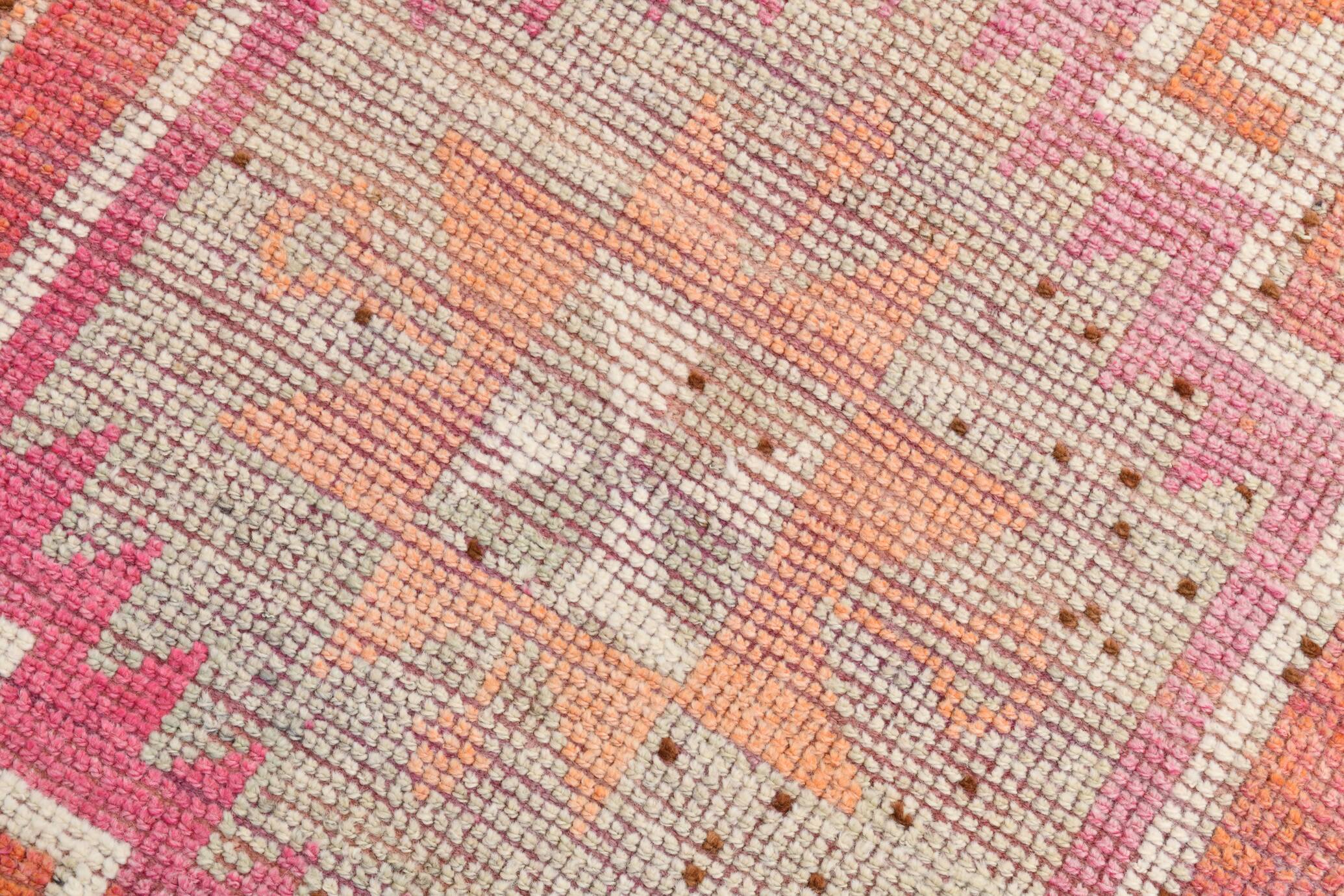 Soft Orange & Pink Star Pattern Handmade Wool Runner Rug, 99x338 Cm