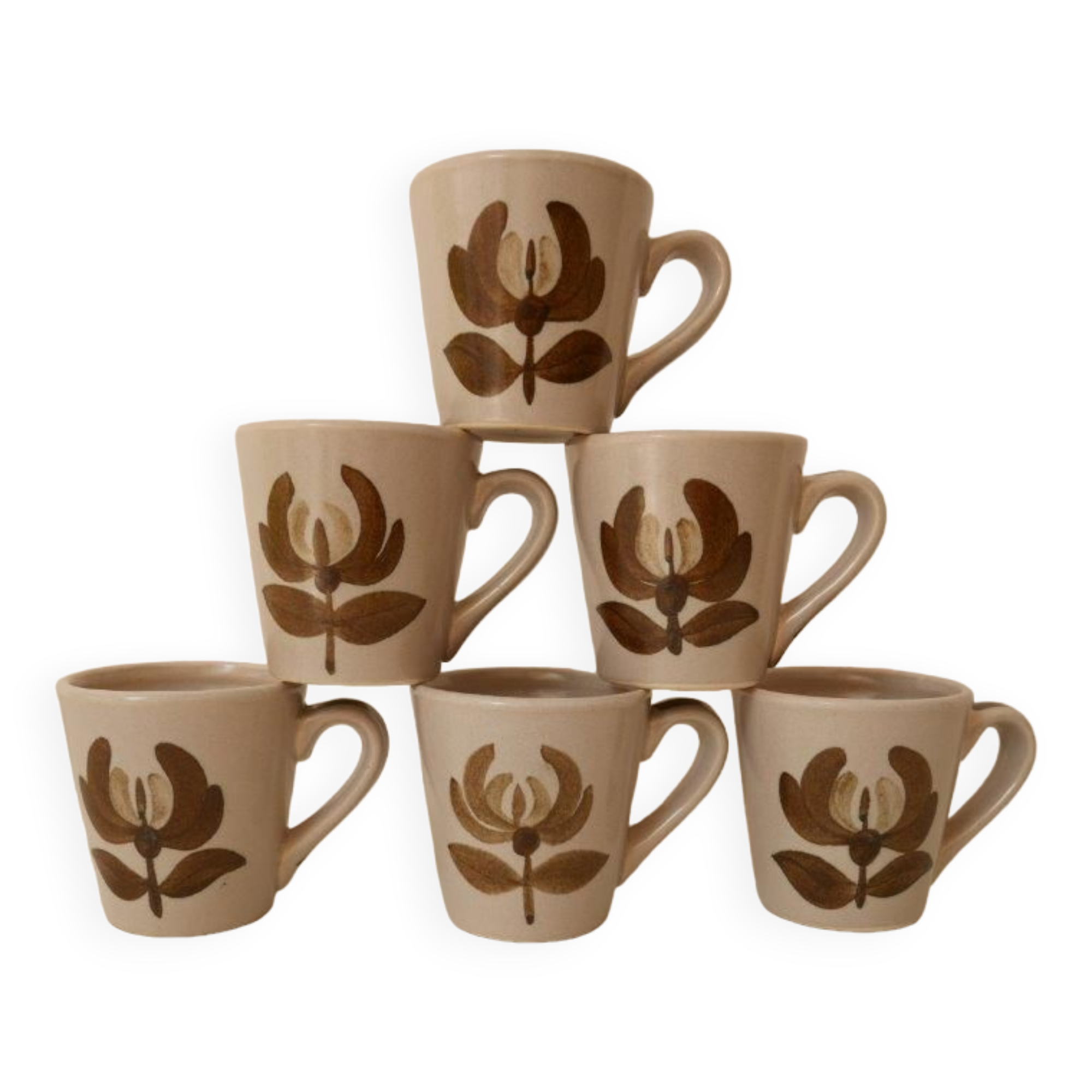 Set of 6 stoneware coffee cups, flower motif