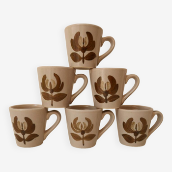 Lot de 6 tasses à café en grès, motif fleurs