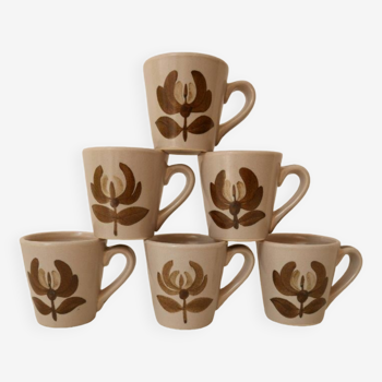 Set of 6 stoneware coffee cups, flower motif