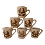 Lot de 6 tasses à café en grès, motif fleurs