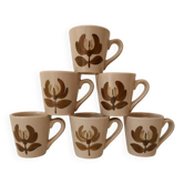 Set of 6 stoneware coffee cups, flower motif
