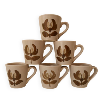 Set of 6 stoneware coffee cups, flower motif