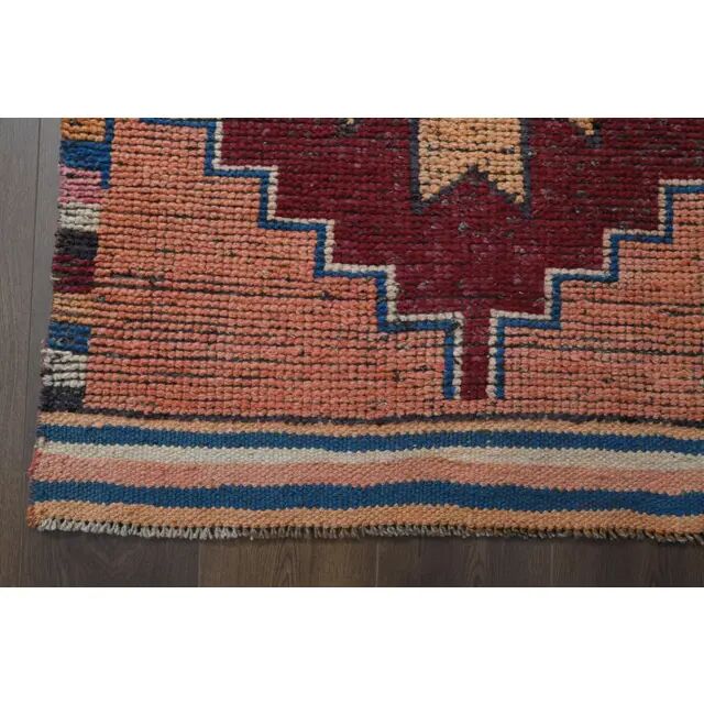 1970s Vintage Turkish Oushak Handmade Wool Cotton Pink Runner Rug 90x317