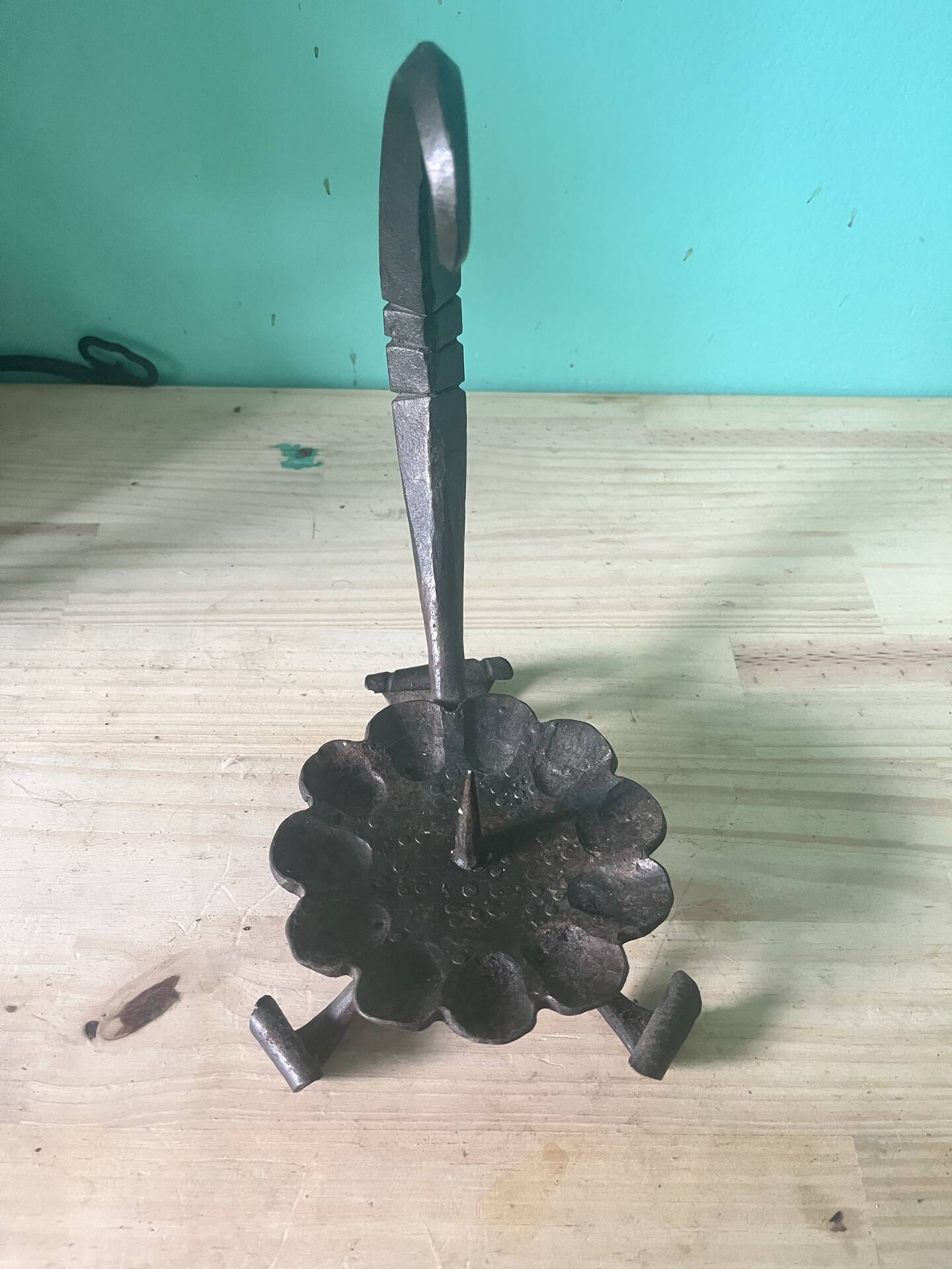Vintage wrought iron candlestick holder — Scroll handle — Rustic decor