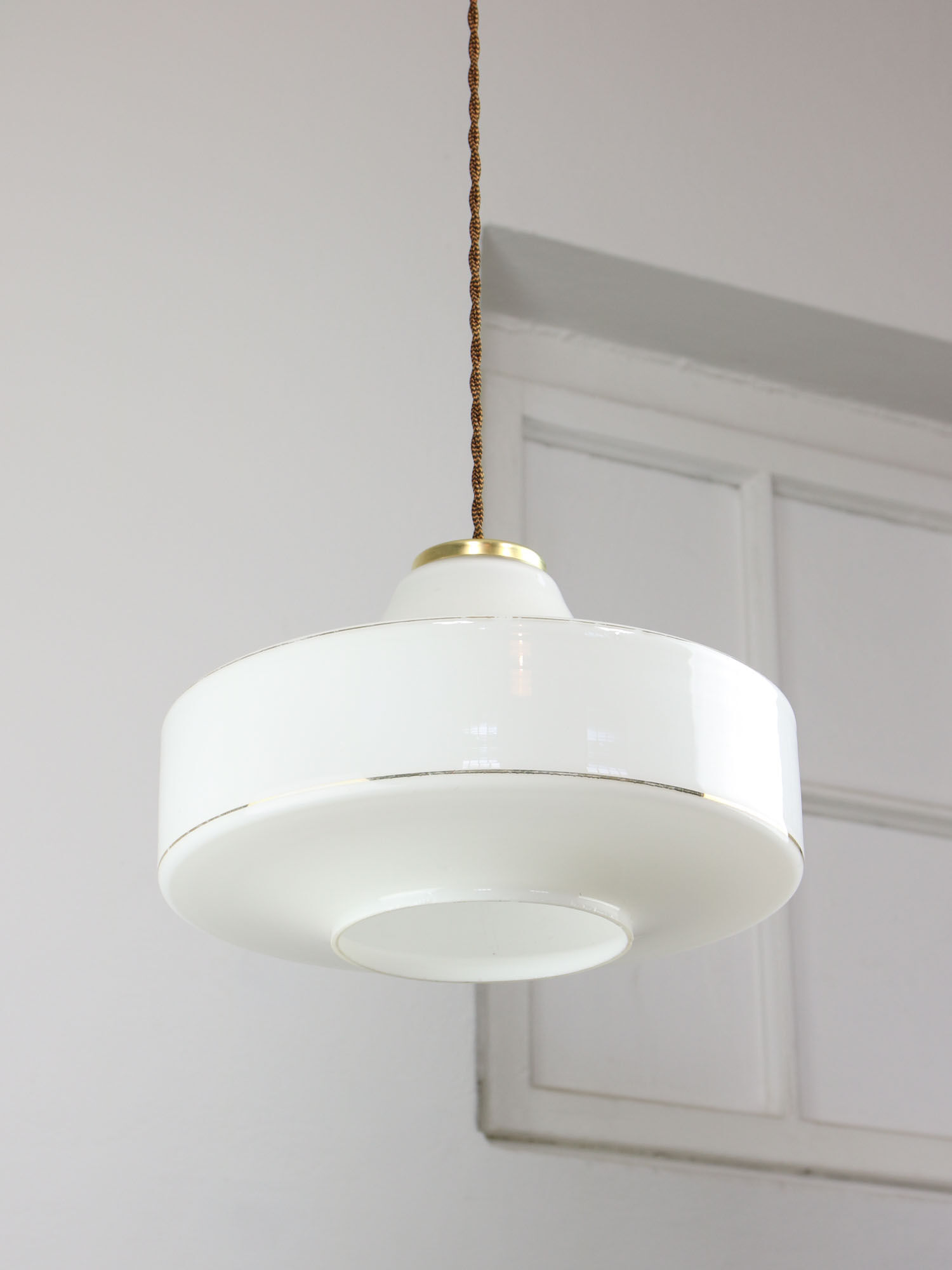 Mid-century Italian White Glass and Brass Pendant Lamp
