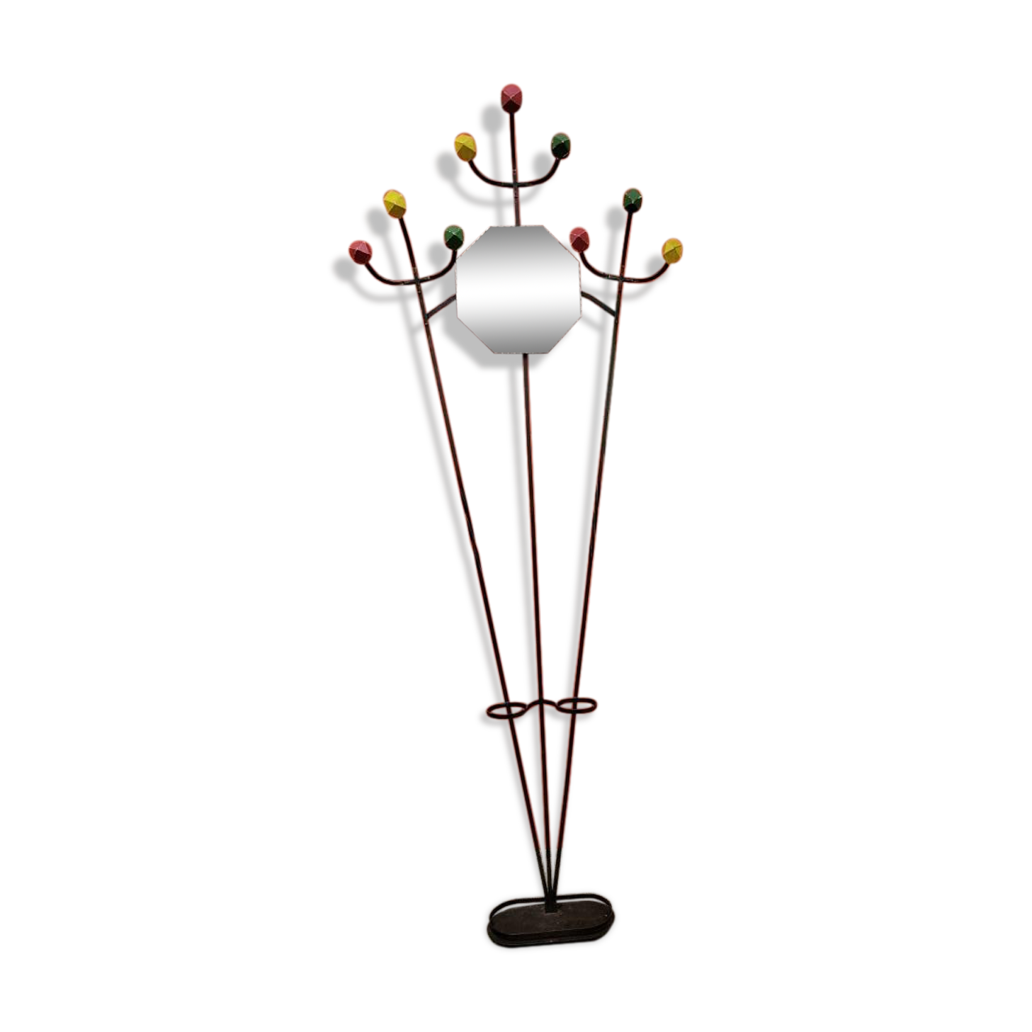 Coat rack and umbrella holder wrought iron and mirror