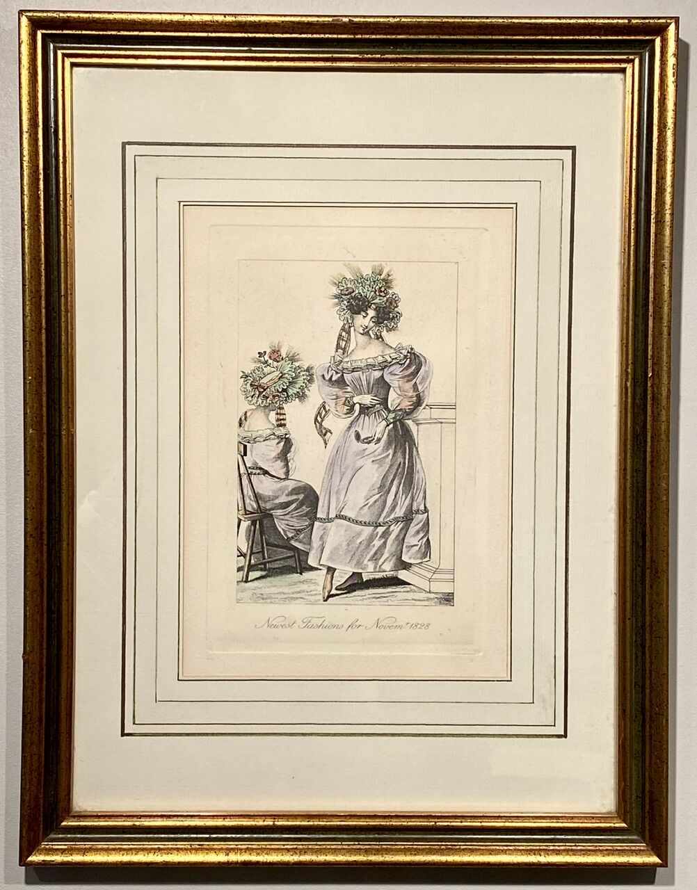 Gravure de mode, les Parisiennes , datée 1828