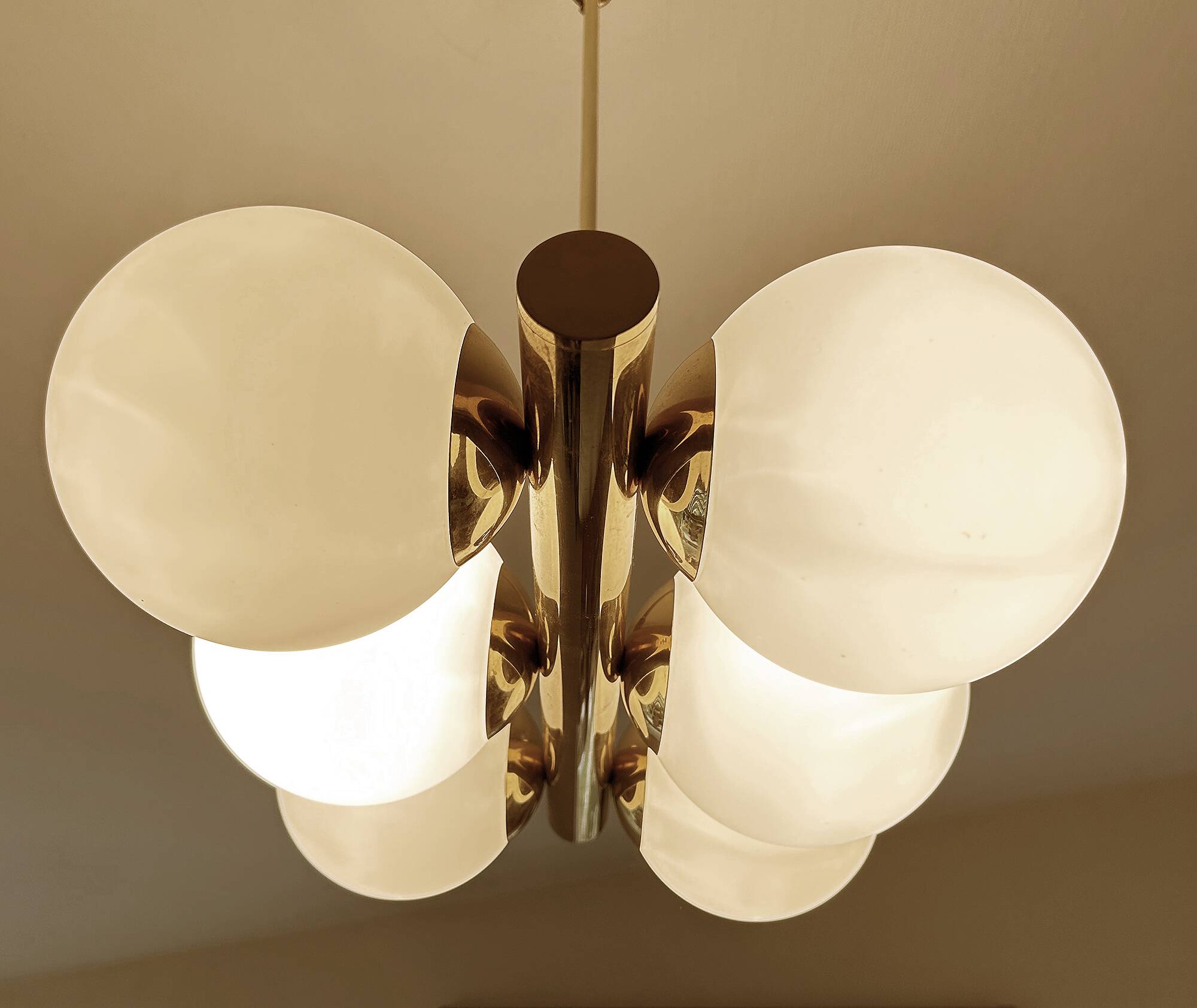 Vintage Glass Brass  Pendant Light, 1950s