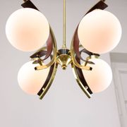 Mid-Century Modern Italian Brass and Opaline Chandelier