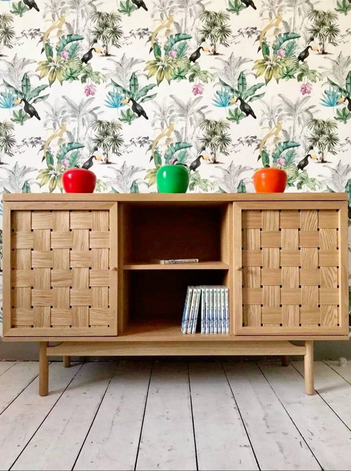 2-door sideboard in woven oak and lupin oak