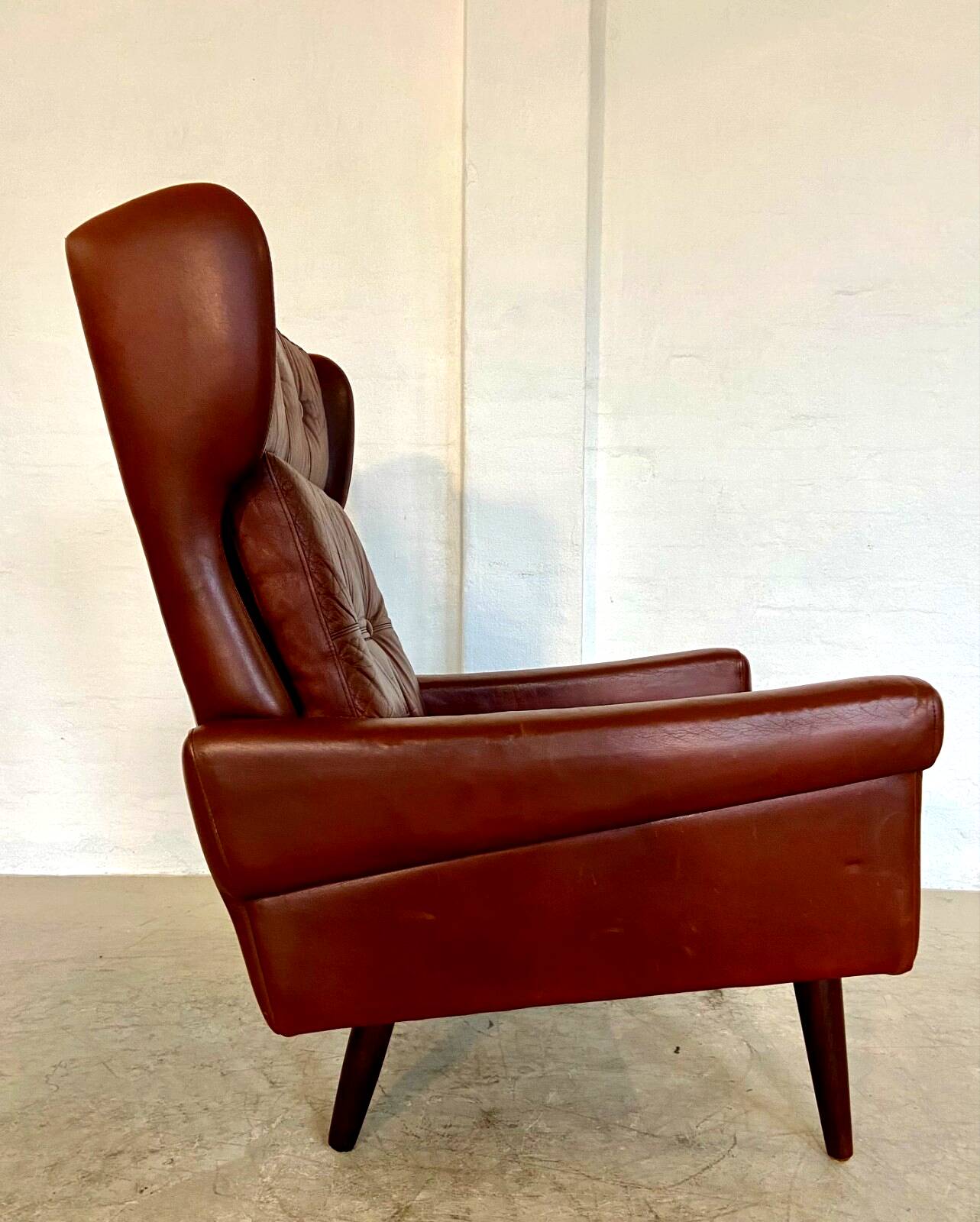 Vintage Danish retro mid-century Svend Skipper caramel brown leather chair