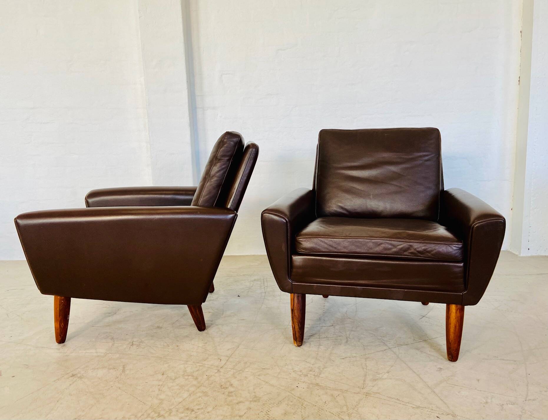 Vintage retro danish mid-century g. thams club chairs in coco brown leather