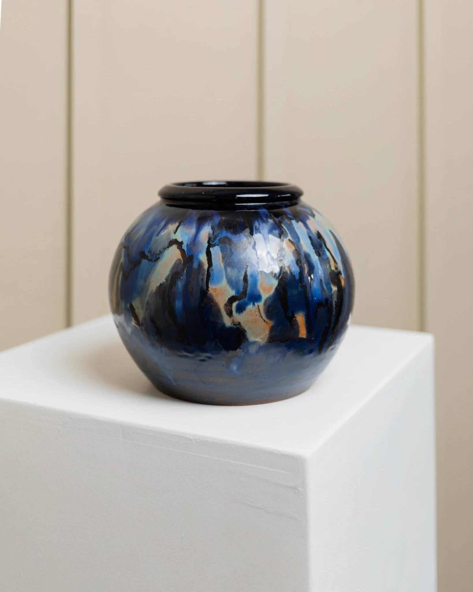 Danish Vintage Glazed Ceramic Vase by Hildegon Als in blue-brown glaze, mid-century 1960s