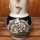 Old alsace ceramic pitcher gray blue vintage vines decor