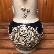Old alsace ceramic pitcher gray blue vintage vines decor