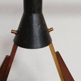 Teak, brass and opaline pendant light, Italy 1960
