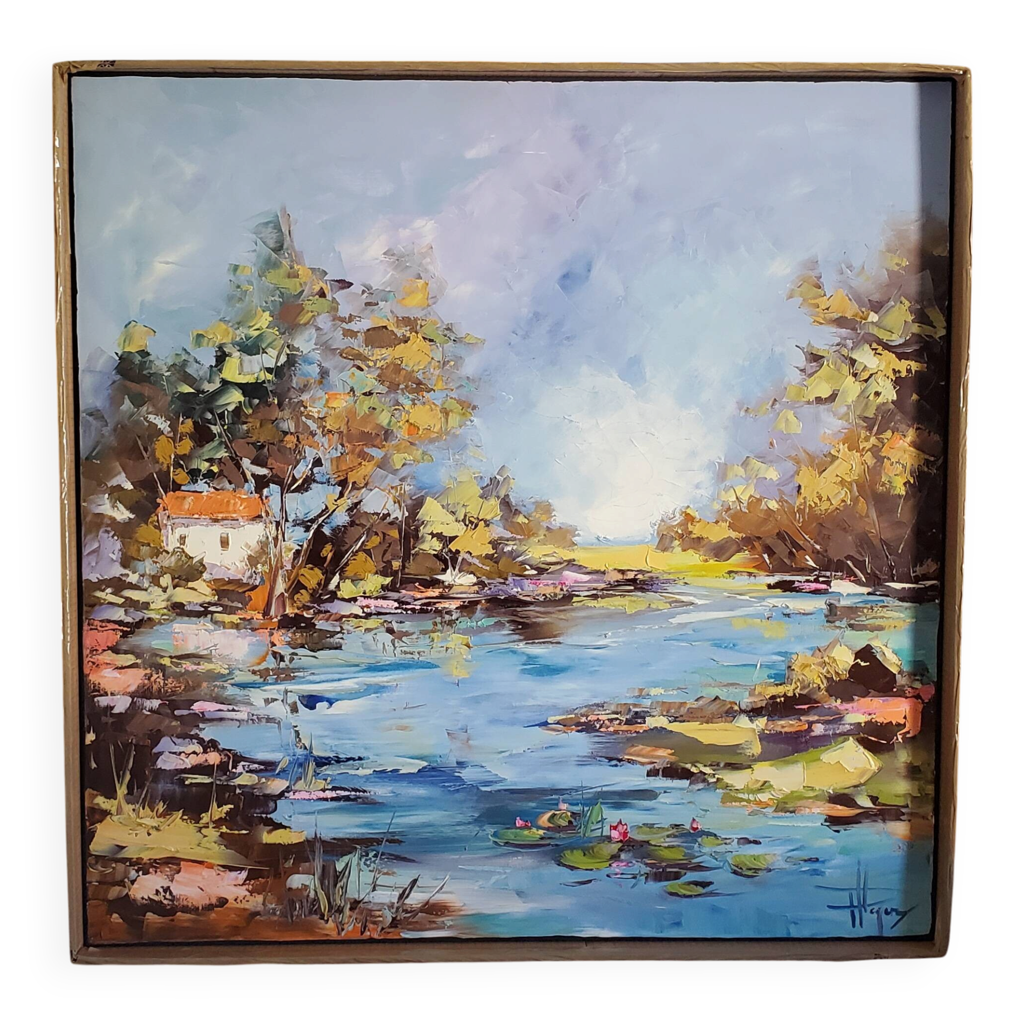 real landscape painting pond 80 cm