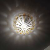 70s round ceiling light in pressed molded glass