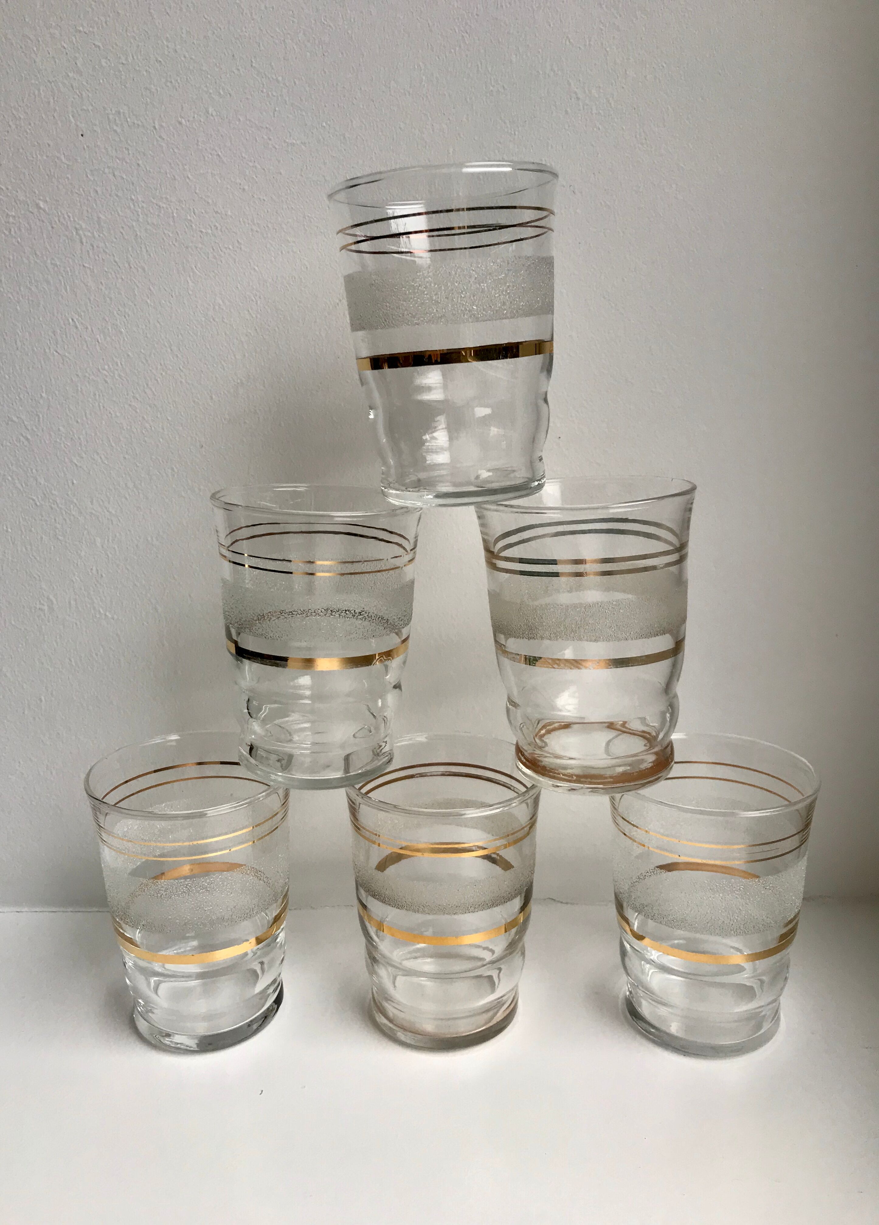 Set of 6 granite glasses with golden edging 50s-60s