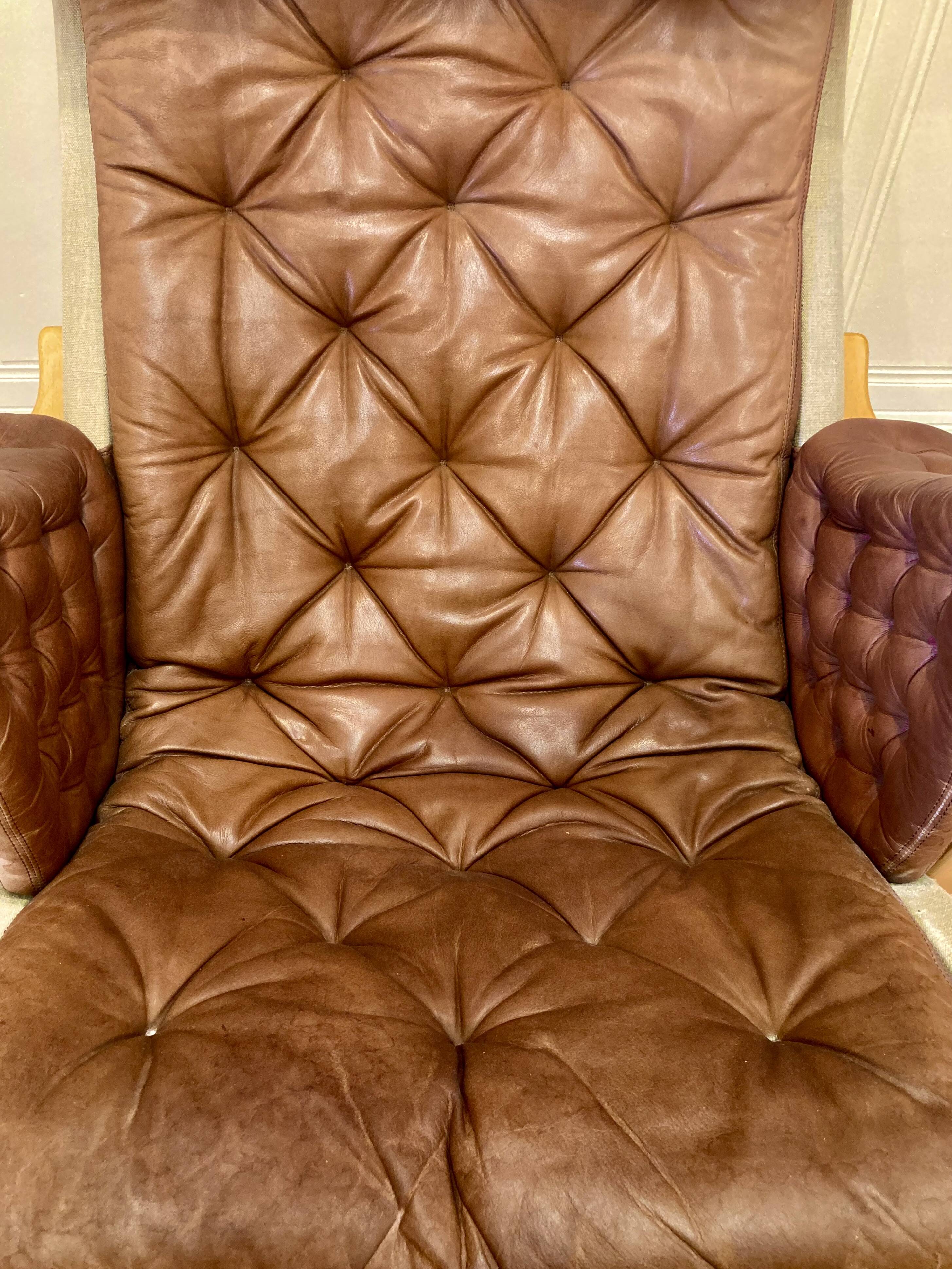 "Pernilla" armchair leather "Bruno Mathsson" 1960.