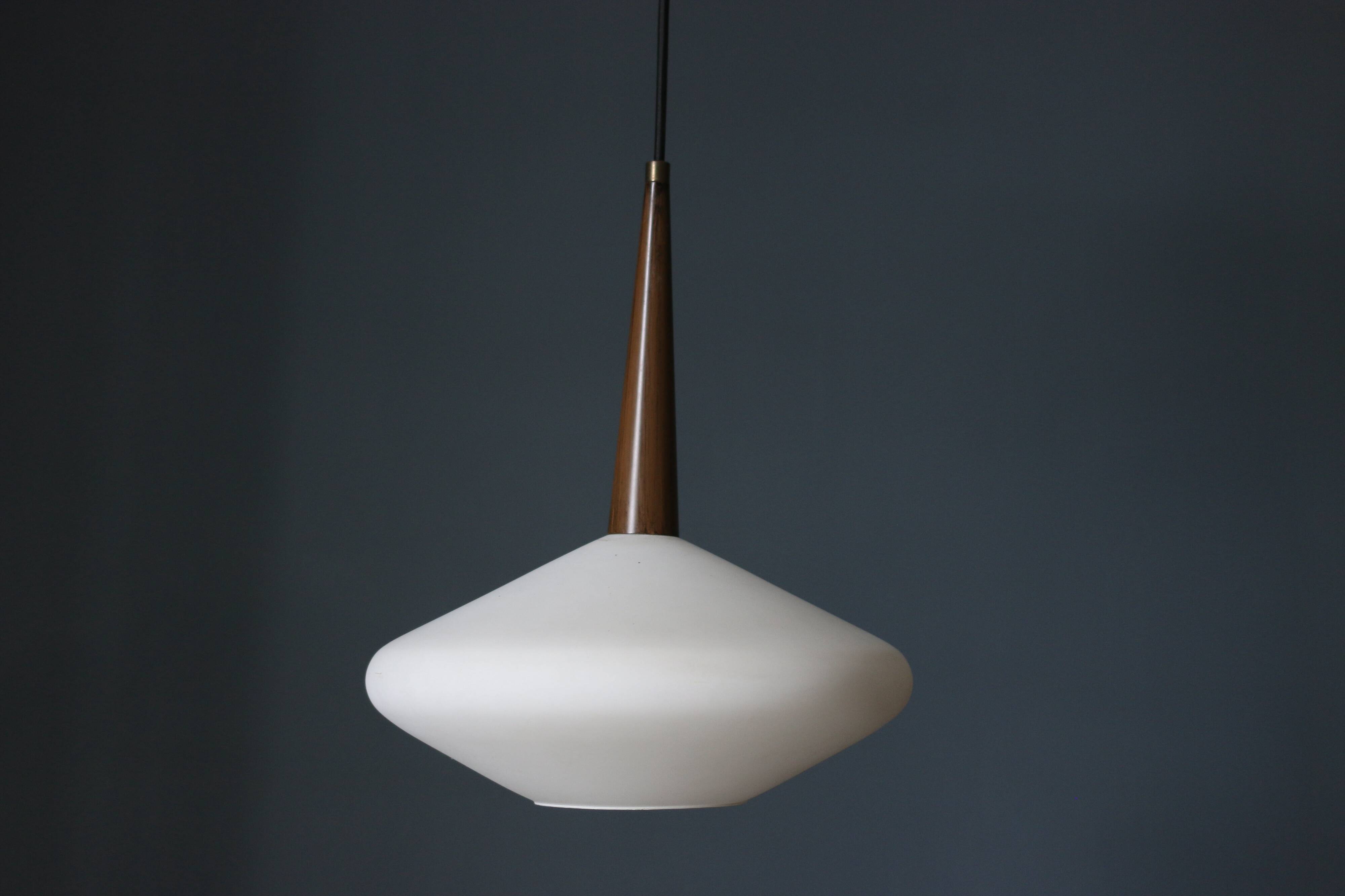 Scandinavian vintage opaline pendant light Louis Kalff 1960