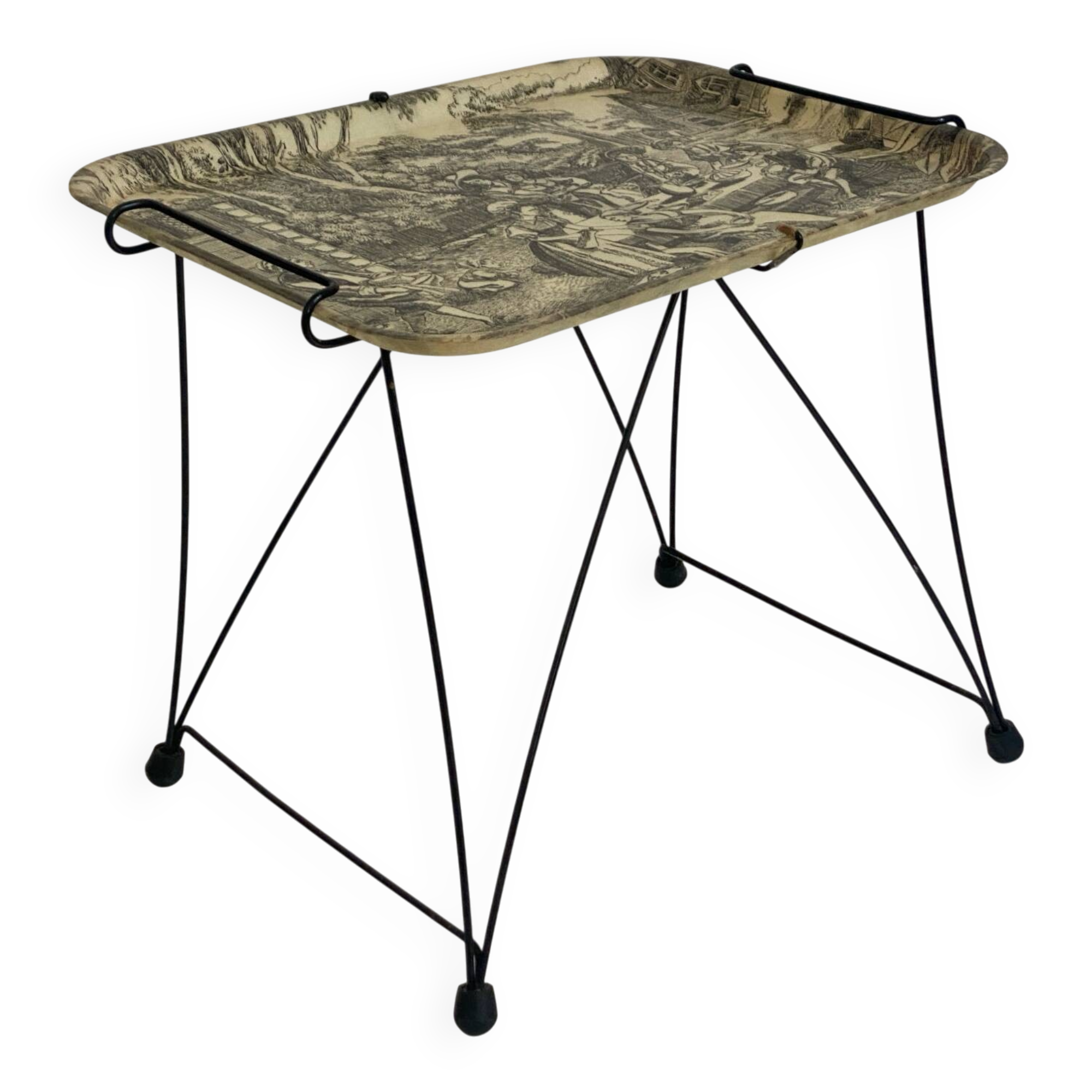 Vintage side tray with toile de Jouy decor