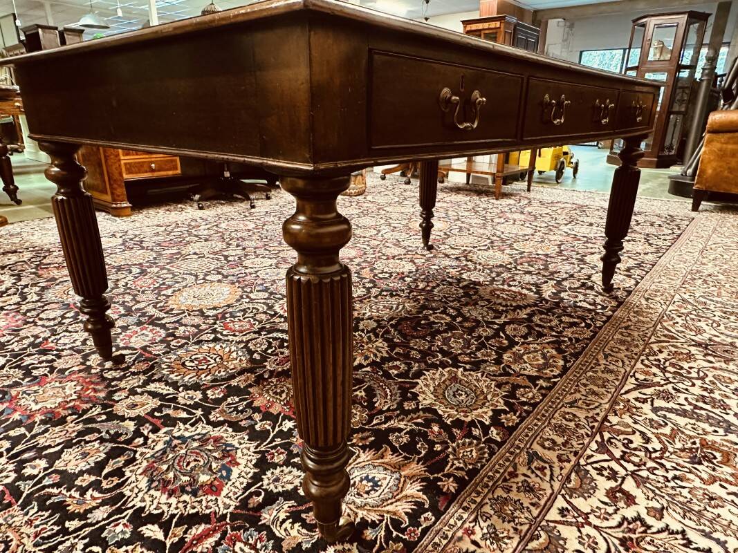 Old English Writing Desk with black leather top