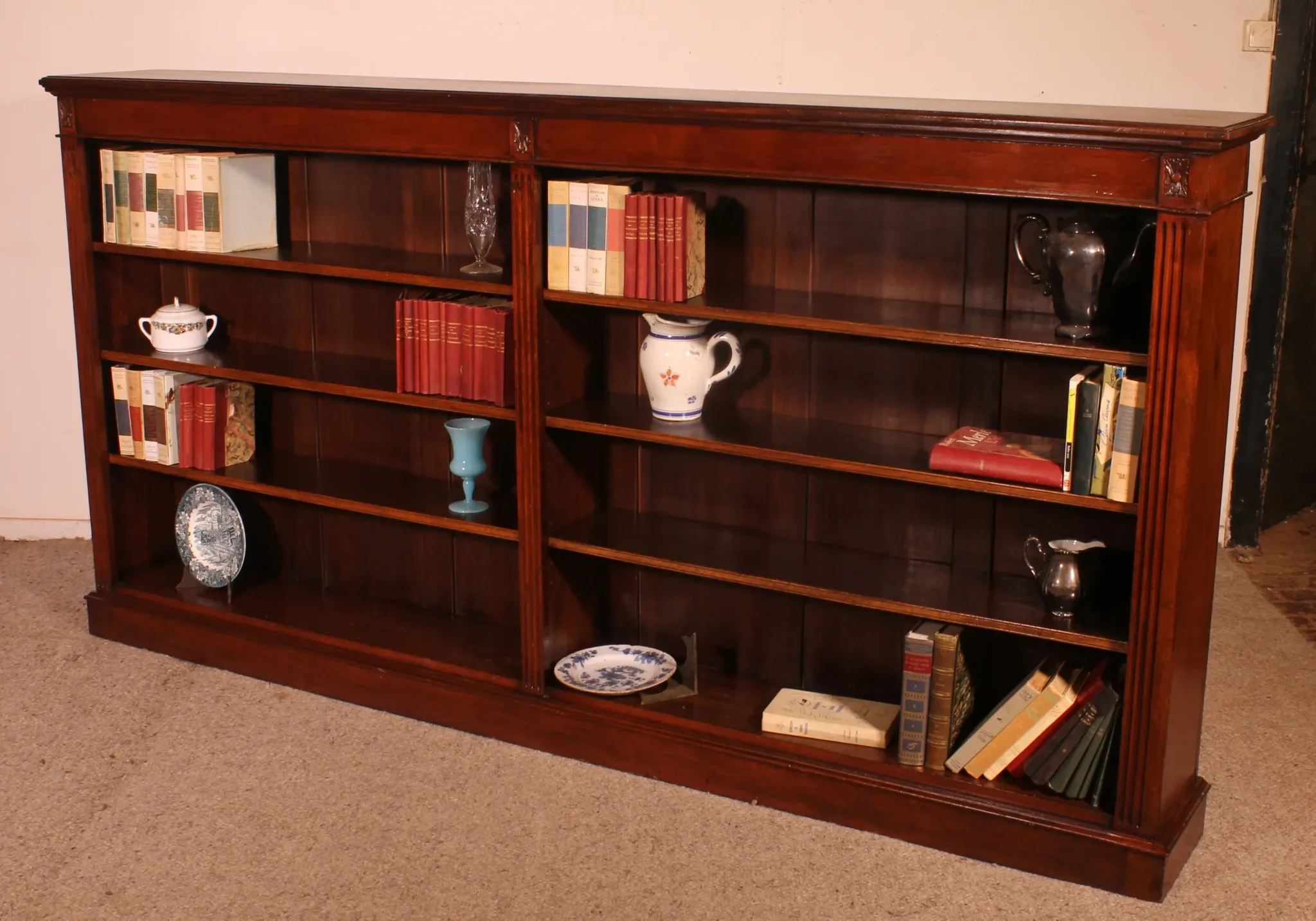 Large Open Mahogany Bookcase Of2.41 Meters Long—19th Century