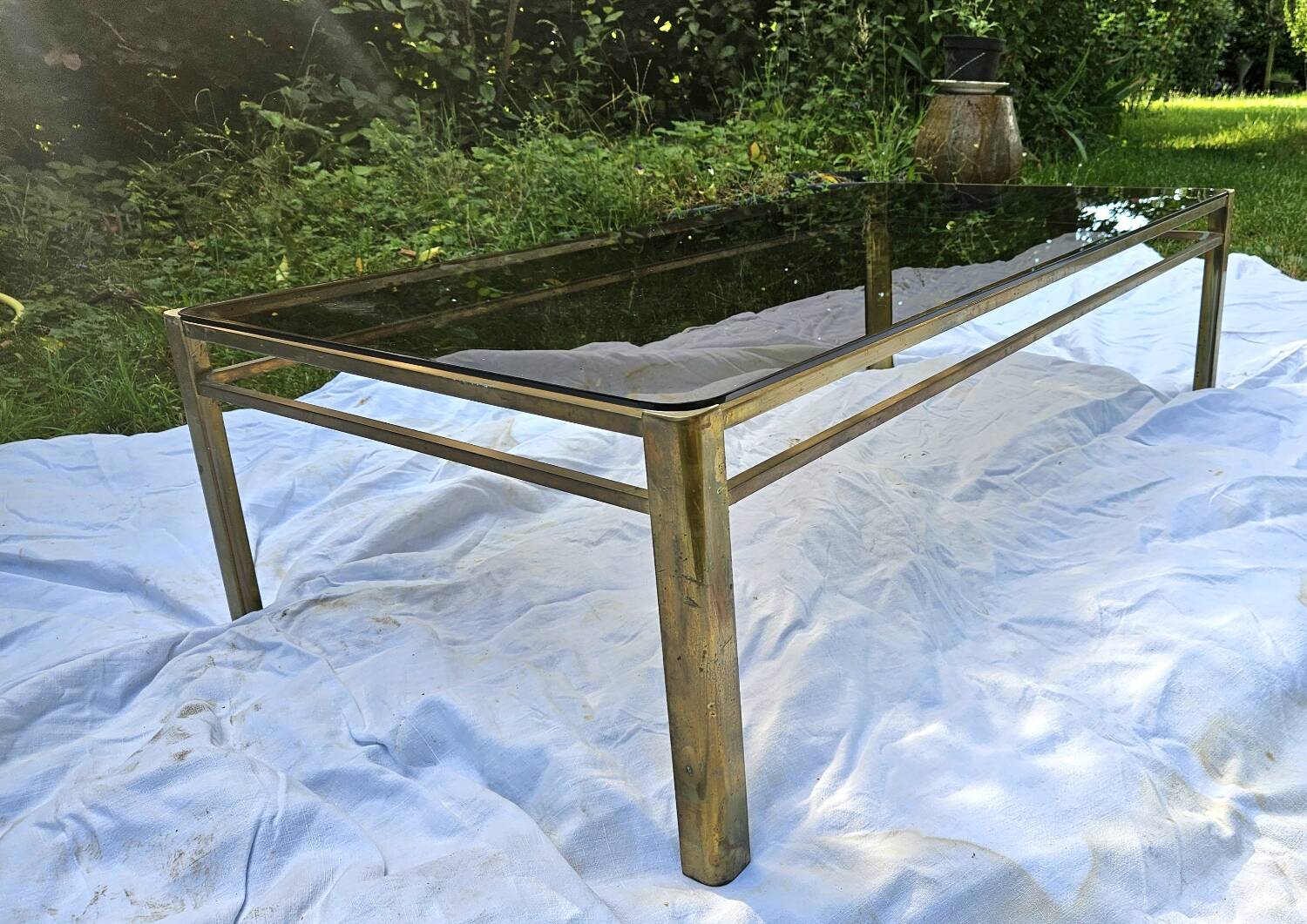 Broncz coffee table brass smoked glass