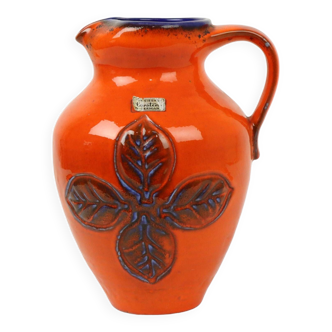 Vase vintage orange et bleu émaillé Allemagne de l’Ouest Carstens 116-2L