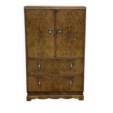 1950s English sideboard with drawers, Art Deco style, in walnut burl.