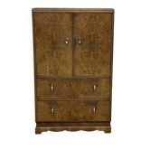 1950s English sideboard with drawers, Art Deco style, in walnut burl.