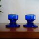 Pair of cobalt blue molded glass candle holders