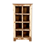 Burmese teak shelf with 8 compartments and original ecru patina