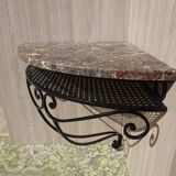 Wrought iron and marble corner shelf