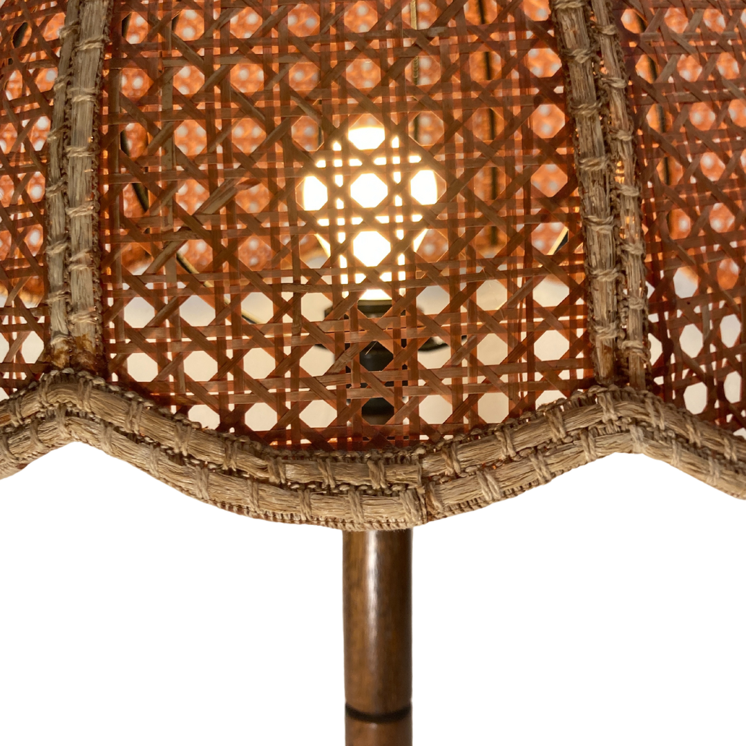 Lampe de table d’abat-jour de champignon en fausse toile de bambou, années 1960